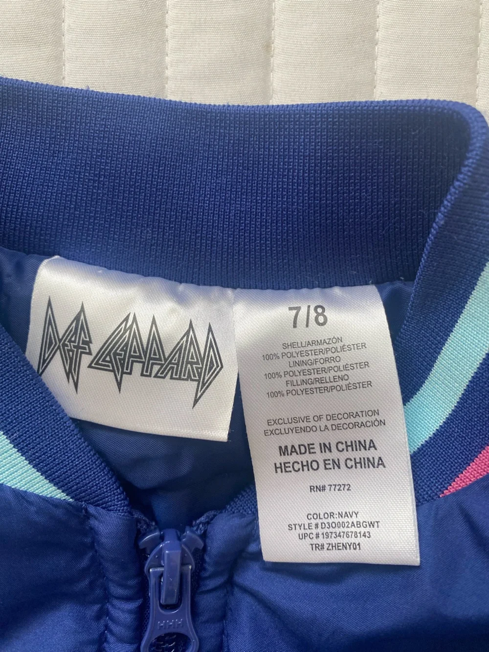 Kids' Def Leppard Blue Bomber Jacket with Leopard Graphic